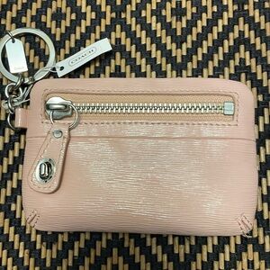 Coach textured PINK patent mini skinny pouch keyring -pink 66328 -NWT bag charm